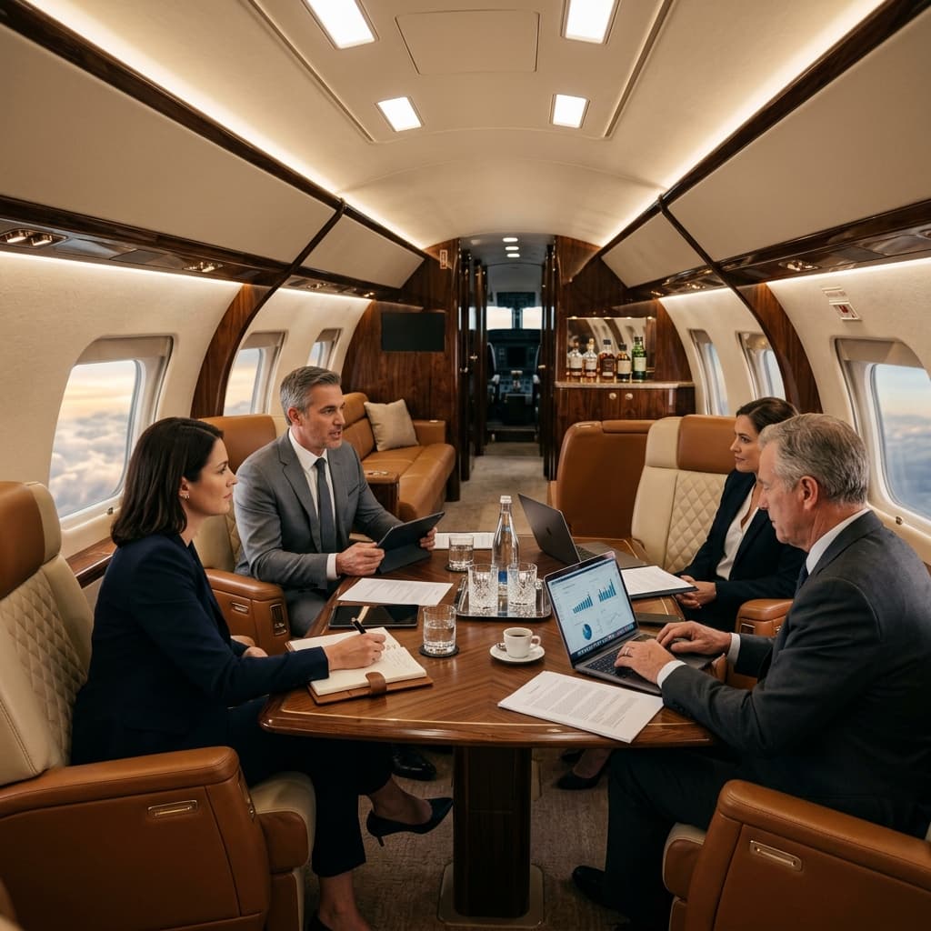 Corporate Private Jet Interior Boardroom