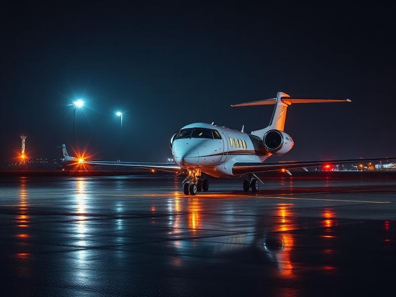 Private jet at night